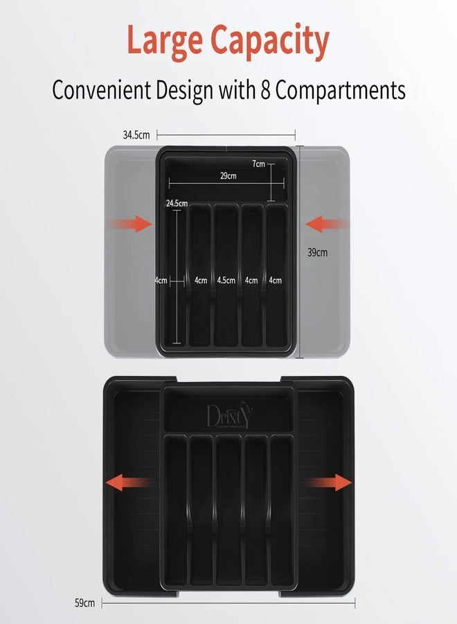 DRIXTY Expandable Cutlery Tray Plastic Drawer Holder To Store Organize Spoons Toiletries For Home Kitchen,Bed,Multipurpose Cutlery Organizer Tray/Store Plate For Modular Kitchen-Utensils (Black) - Image 3